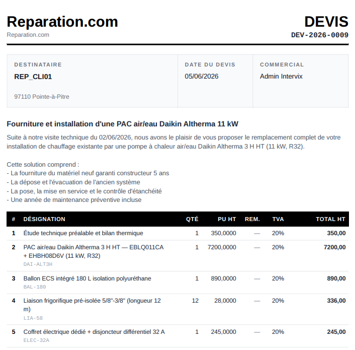 FIXELY — devis lié à l'intervention