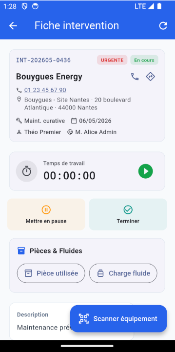 FIXELY — détail d'une intervention sur mobile